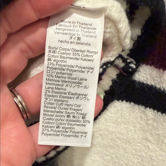 Madewell Cream Turtleneck Sweater with Black and Burgundy Stripes medium - Picture 5 of 6